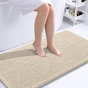 OLANLY Bathroom Runner Rugs 44x24, Extra Soft Absorbent Chenille Bath Rugs, Rubber Backing Quick Dry, Machine Washable Long Bath Mats for Bathroom Floor, Tub and Shower, Home Decor Accessories, Sand