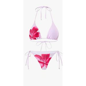 ZAFUL Wave Textured Halter Bikini for Women 2 Piece Triangle Bikini Sets Sexy High Cut Bathing Suit Side Tie Swimsuits Pink Flower S