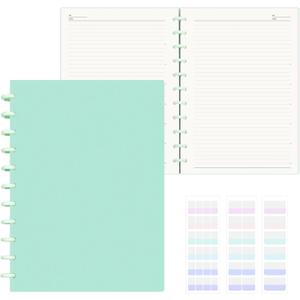Discbound Notebook, 8-Disc Disbound Planner with Removable Pages, 180 Pages Spiral Notebook, Poly Cover Discbound Planner for Work, Travel, Note Taking(With Index Sticker),Green,A4