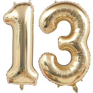 Champagne Gold 13 Balloon Number,40 Inch Light Gold 13 Balloons Big Foil Mylar Helium Number 13 Balloon for Birthday Party Anniversary Decorations
