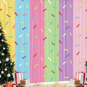 Blosssound 2 Packs Donut Party Decorations 3.3 x 6.6 ft Donut Sprinkle Foil Fringe Curtain Colorful Ice Cream Tinsel Streamers for Sweet Birthday Baby Shower Sweet Shop Decoration(2 Packs, Doughnut)