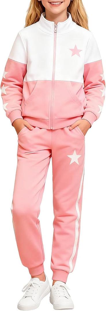 Girls Clothes 2 Piece Zip Up Sweatshirt & Pants Sweatsuit Set Fall Winter Outfits for Teen Tween Girls 6-12 Years