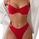 SweatyRocks Women's 2 Piece Bikini Set Spaghetti Strap High Cut Push Up Underwire Swimsuit (Red, Large)