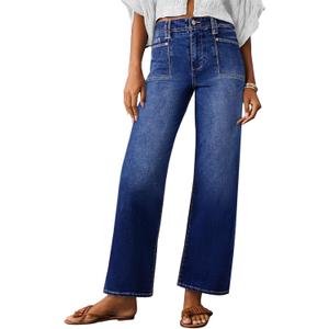 Astylish Womens Jeans High Waisted Straight Leg Loose Stretchy Tummy Control Trendy Jean for Women 2025 Navy Blue Size 10