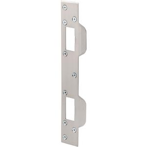 Prime-Line U 10385 Door Strike, for Use with 5-1/2 In. and 6 In. Hole Spacing On Dead Latch and Deadbolt, Steel, Satin Nickel (Single Pack)