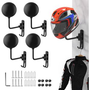 Helmet Hanger Wall Mount 180 Swivel Helmet Holder for Motorcycle Bike Racing Outerwear Sports Gear (Black-4)