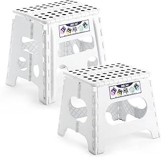 Delxo Folding Step Stool for Kids and Adults, Non-Slip Foldable Step Stools with Handle,Plastic Portable Folding Stool for Bathroom,Bedroom,Kitchen,Hold up to 300lbs White