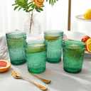 Loivttvv 12pcs Vintage Drinking Glasses Set, 12 oz Highball Glasses & 9 oz Embossed Ribbed Glassware Cups for Cocktail, Water, Juice, Coffee, Whiskey (Atroviens)