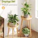 Plant Stand Indoor 2 Pack, Wood Mid Century Indoor Plant Stand, Tall Plant Stands for Flower Pot, Round Plant Table Side End Table With Raised Design, Natural Wood, 11.7"x18.8" & 11.7"x13"