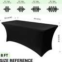 Obstal 8ft Stretch Spandex Table Cover for Standard Folding Tables - 2 Pack Universal Rectangular Fitted Tablecloth Protector for Wedding, Banquet and Party, Black