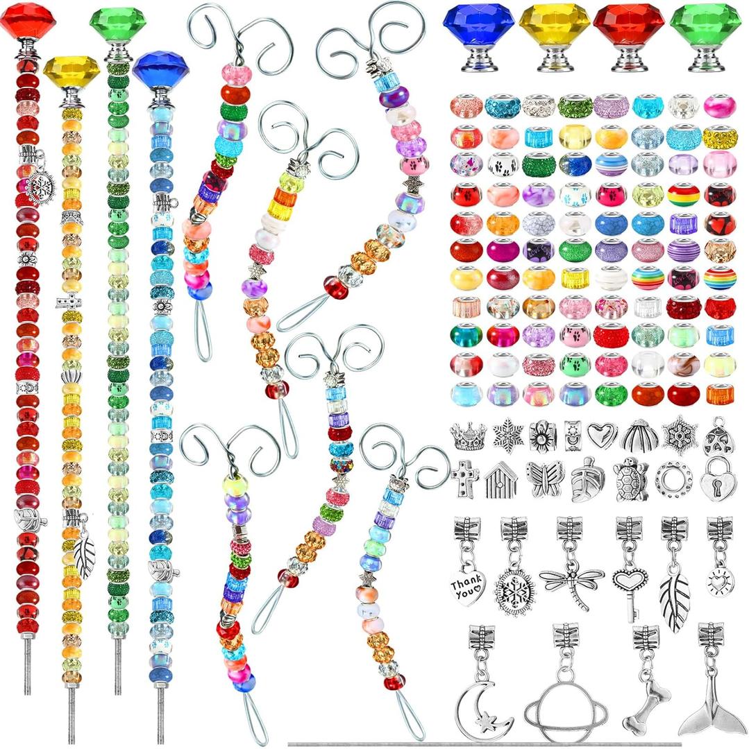 227 Pcs 14 Inch Garden Stakes Decorative DIY Wand Garden Stakes Wands with Diamond Toppers 8 Inch Caterpillar Garden Stake Beaded Stakes Fairy Sticks for Children Mom Outdoor Decoration