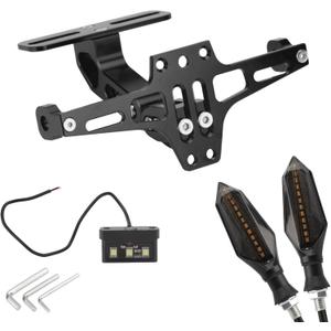 Motorcycle License Plate Bracket with 2 Turn Signals Lights Adjustable Motorcycle License Plate Holder CNC Aluminum Motorcycle Fender Eliminator Kit with LED Light (Black)