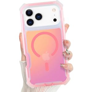 Bonoma for iPhone 17 Pro Max Case 2025, Iridescent Back, Magnetic Support for MagSafe Shockproof Cover, Crystal and Corner High-Duty Protection for Girls Women -Pink
