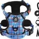 IVY&LANE No Pull Dog Harness with Leash Set, Reflective No Choke Pet Vest,Adjustable Oxford Dog Vest Harness with Easy Control Handle for Large Dogs (Checkered Blue,L)