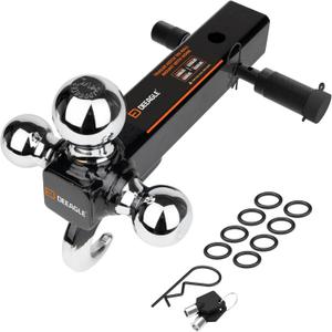 DEEAGLE 3 Ball Hitch with Hook, Tri Ball Hitch with 3.5 Hitch Pin Lock, 1-7/8", 2" and 2-5/16" Ball, Fit 2 Hitch Receiver, Heavy Duty Trailer Hitch, Include Pin Lock