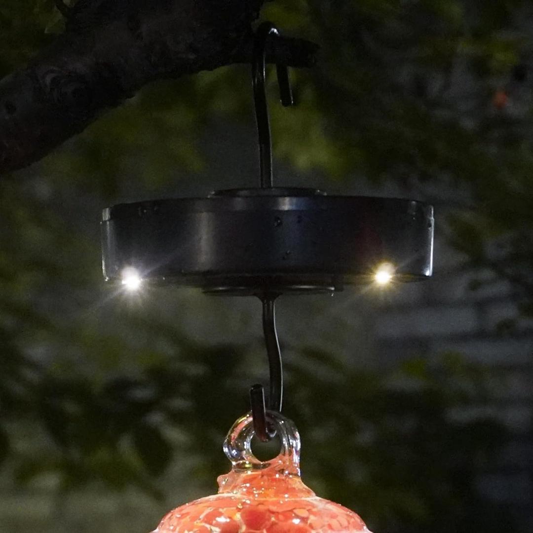 Solar Ant Moat for Hummingbird Feeders, Large Capacity Protect Nectar Metal Hooks Ant Guard for Outdoor Patio Yard Hanging Feeders (Black)