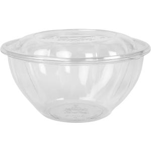 ECO PRODUCTS Compostable Clear PLA Plastic 32oz Salad Bowl With Lid, Case of 150, Grab 'n' Go Round Cold Takeout Food Containers, Renewable Plant-Based, Disposable, ASTM Compliant, BPI-Certified