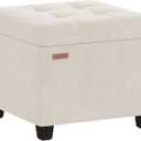 ABHENG Velvet Cover Steel Frame Ottoman with 48L Storage,17.7" x 17.7" x 17.7" Square Linen Storage Ottoman Stool Cube with Legs,for Dorm Livingroom White UASND64W