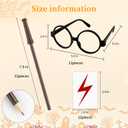 36Pcs Wizard Theme Party Favors - Wand Pencils Wizard Glasses with No Lenses Lightning Bolt Scar Temporary Tattoo for Teen Kid Student Magic Birthday Party Favors Halloween Decor School Rewards Black