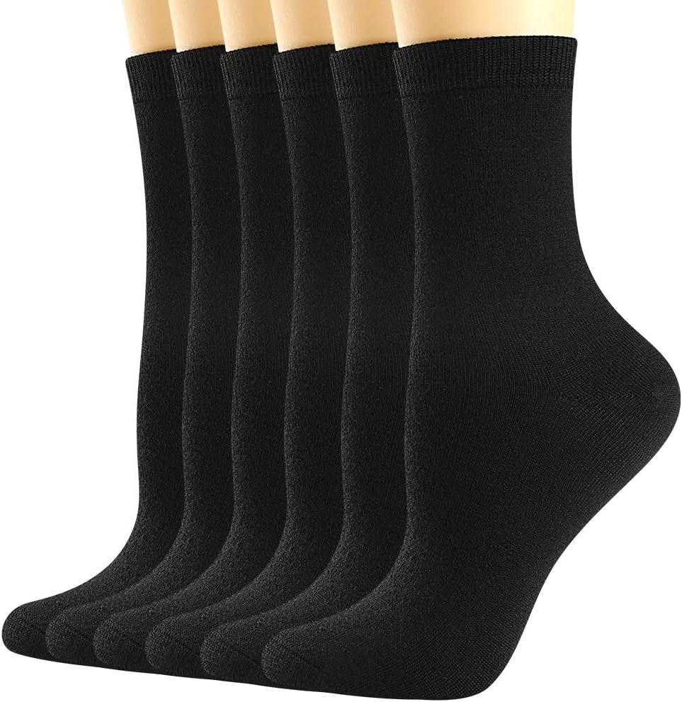 BISOUSOX Thin Merino Wool Boot Socks for Women, Warm Black Winter Cozy Comfy Breathable Dress Crew Hiking Socks Womens (6-9, 6 Pairs-black)