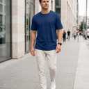 JEMLDL Men's Casual T Shirt Short Sleeve Cotton Blend T-Shirt S-5XL (Blue, XL)