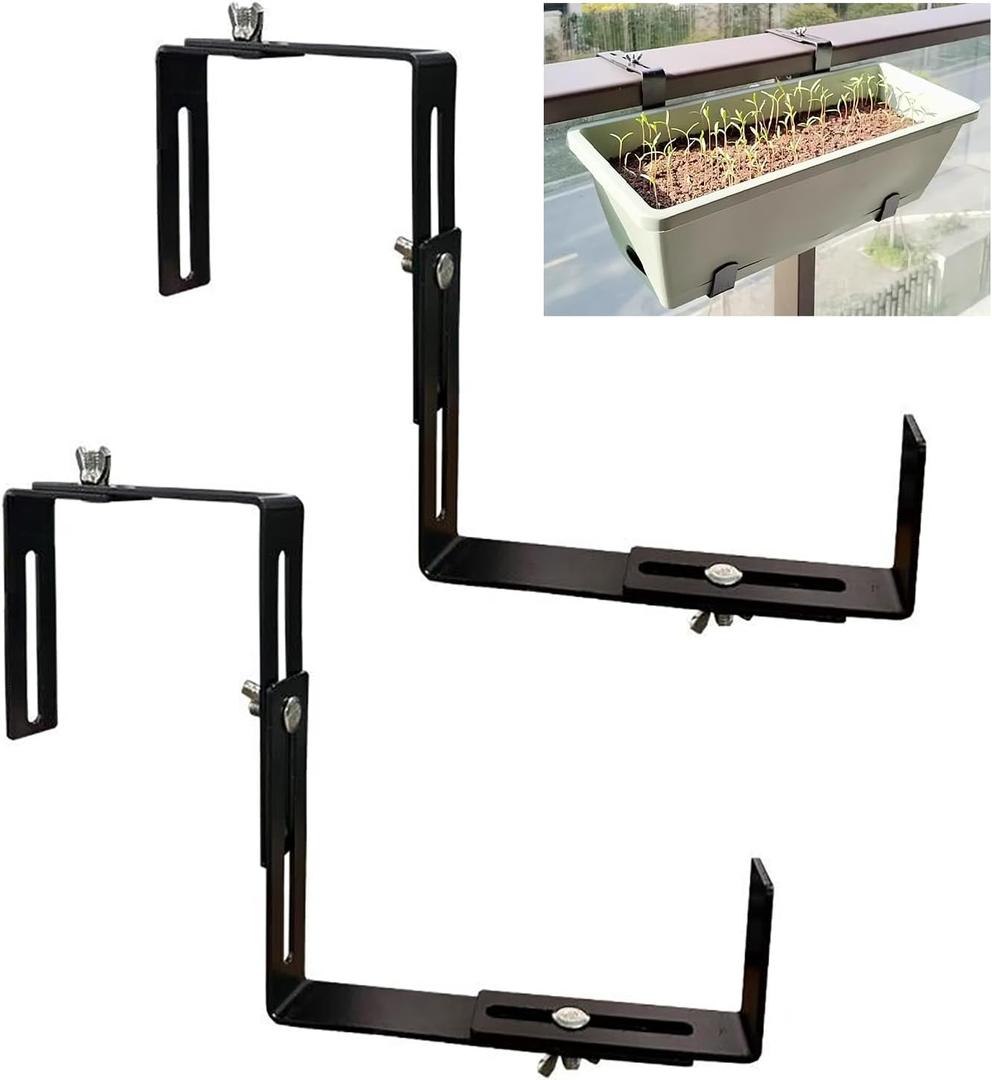 Adjustable Planter Box Brackets, Window Boxes Planters, Heavy-Duty Planters Hanging Flower Box Holders,for Mounting Railing Windowsills, Garden, Fences, and Balcony, Black