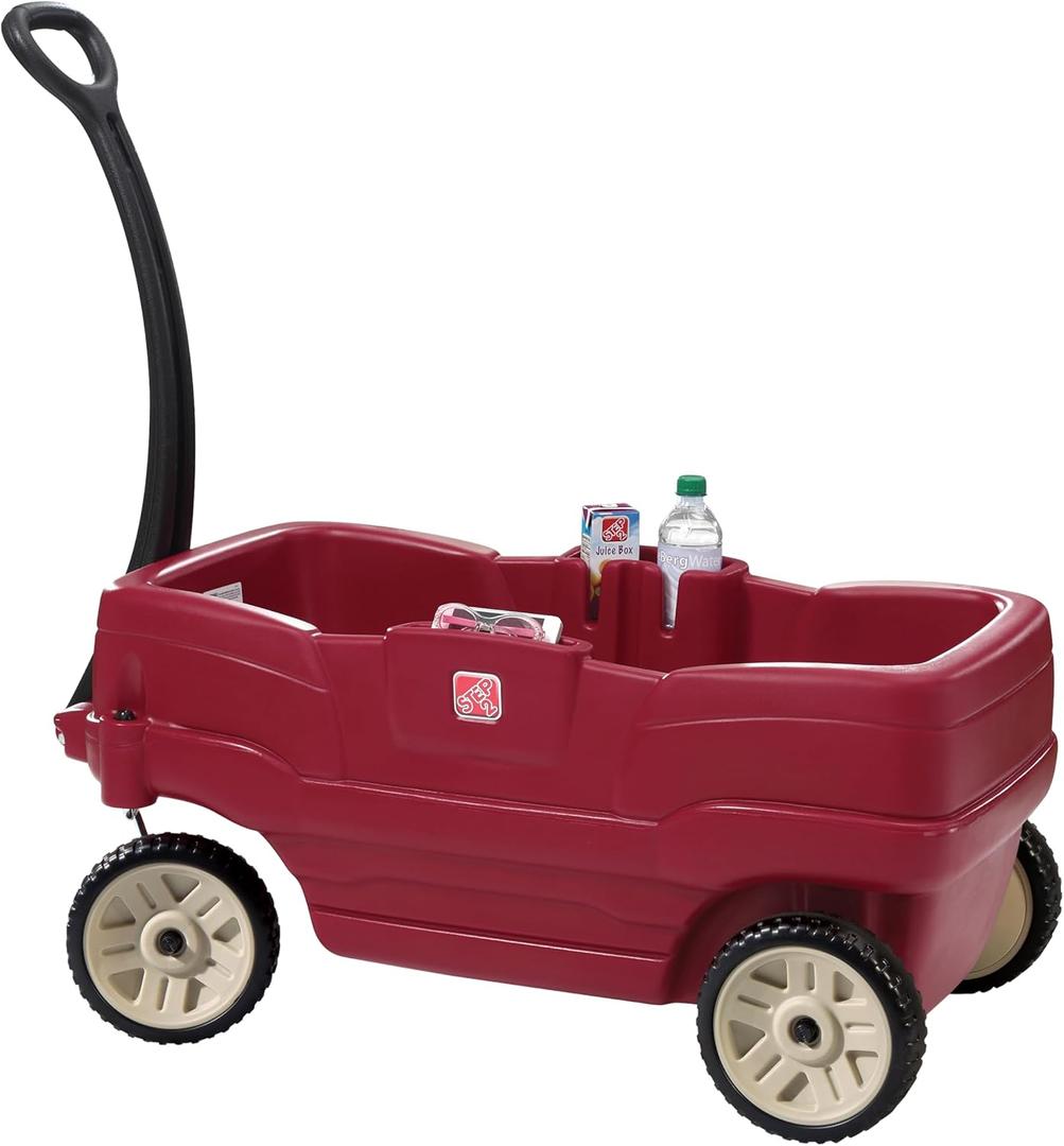 Step2 Neighborhood Wagon, Kids Ride On Toy, Stroller Substitute, Includes Seat Belts, Made of Durable Plastic, Max Weight 75 lbs., For Toddlers 1.5-5 Years Old, Red