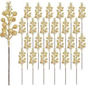 24 Pack 9 Inches Glitter Artificial Berry Stems, 15 Berries per Stem, Christmas Tree Picks Ornaments, DIY Xmas Wreath, Floral Arrangements Home Dcor, Winter Wonderland Decoration