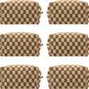 Pazimiik Checkered Makeup Bag for Purse Portable Zipper Make Up Pouch Small Cosmetic Case for Travel Accessories (6PCS Coffee)