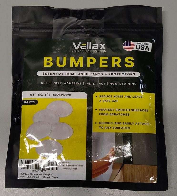 Pack of 5, Vellax Cabinet Door Bumpers 64 Pcs - Clear Self Adhesive Pads, Cabinet Stoppers, Rubber Bumpers for Drawers, Cupboards, Cutting Boards, Glass Tops, Picture Frames, Kitchen Furniture (Hemispherical), 0,3'' x 0,11''  Transparent