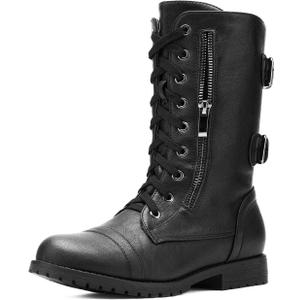 DREAM PAIRS Women's Mid Calf Built-in Wallet Pocket Lace up Military Combat Boots (8, Terran-black)