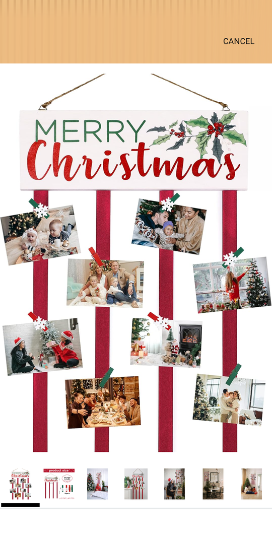 Christmas Card Holder Display with 24 Clips, Wooden Hanging Merry Christmas Sign, Holiday Card Display for Wall or Door Christmas Décor