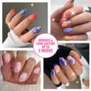 3 x 96PCS Press on Nails Short Almond False Nails Full Cover Nails Kit with Flower Designs,Glue on Nails for Women and Girls