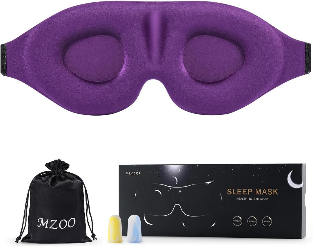 MZOO Sleep Eye Mask for Side Sleeper Men Women, Zero Eye Pressure 3D Sleeping Mask, Light Blocking Patented Design Night Blindfold, Soft Eye Shade Cover for Travel, Purple (B-purple)