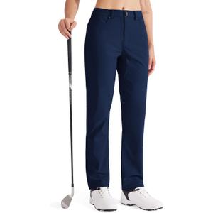 Libin Womens Dress Pants 29" 31" Stretch Straight Leg Work Slacks Office Business Casual Golf Pants for Travel Lightweight (12, Navy Blue)