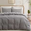 LOVQUE Light Grey Cotton Duvet Cover Twin Size, Linen Like Natural Bedding Set with Zipper Closure (No Comforter), 68x90 Inches
