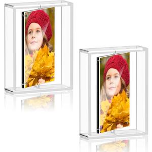 PPH-Sisy 4x6 Acrylic Magnetic Picture Frame 2 Pack, Double Sided 360° Rotating Clear Photo Frame, Frameless Desktop Display for Home Office Decor, Wedding Birthday Graduation Gift