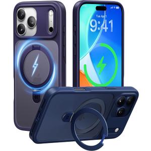 CASEKOO Ultra-Magnetic Stand for iPhone 17 Pro Case [Military Drop Protection] [Compatible with MagSafe] Shockproof Translucent Matte Slim Ring Holder Case for iPhone 17 pro 6.3", Purple