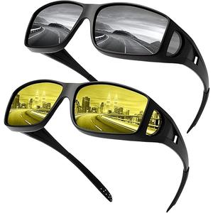 URUMQI Night Vision Driving Glasses Fit Over Eyeglasses for Men Women, Anti Glare Polarized Nighttime Glasses Yellow Lens (C01 Transparent Grey Frame/Grey & Yellow Lens)
