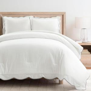Lush Decor Coastal Chic Scallop Edge Comforter Set Gray/White 3 Piece Set Full/Queen - Soft Elegant Affordable Luxury Bedding Set