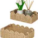 Scalloped Edge Decor Baskets for Living Room, Toilet Paper Storage Basket for Over Toilet Shelf,End Table,Shelves and More,Storage Basket with Built-in Handles Both Storage&Decor, Set 2 Beige