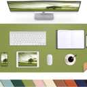 Leather Desk pad Protector, Large Desk mat with Natural Cork & PU Leather,Mouse pad,Non-Slip Office Desk Mat,Waterproof Desk Writing Pad for Office and Home (35in*17in, Olive Green)