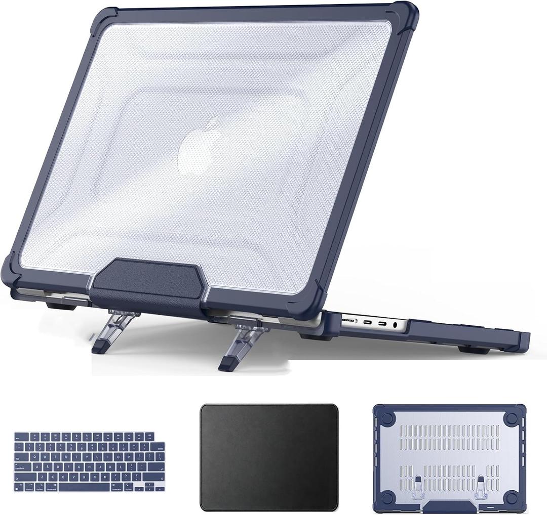 HXCASEAC Compatible with MacBook Pro 14 inch Case 2026 2025 2024 2023 2021,Anti-Scratching Protective Hard Cover with Foldable Stand M5 M4 M3 M2 M1 (A3426 A3434 A3401 A3112 A2918 A2992 A2442), Navy