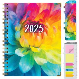 HARDCOVER 2025 Planner, 7"x9": 14 Months (November 2024 - December 2025), Daily Weekly Monthly Planner, Yearly Agenda, Bookmark, Pocket Folder and Sticky Note Set (Rainbow Petals)