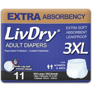 LivDry Adult Incontinence Underwear, Extra Absorbency Adult Diapers, Leak Protection (XXX-Large (11 Count))