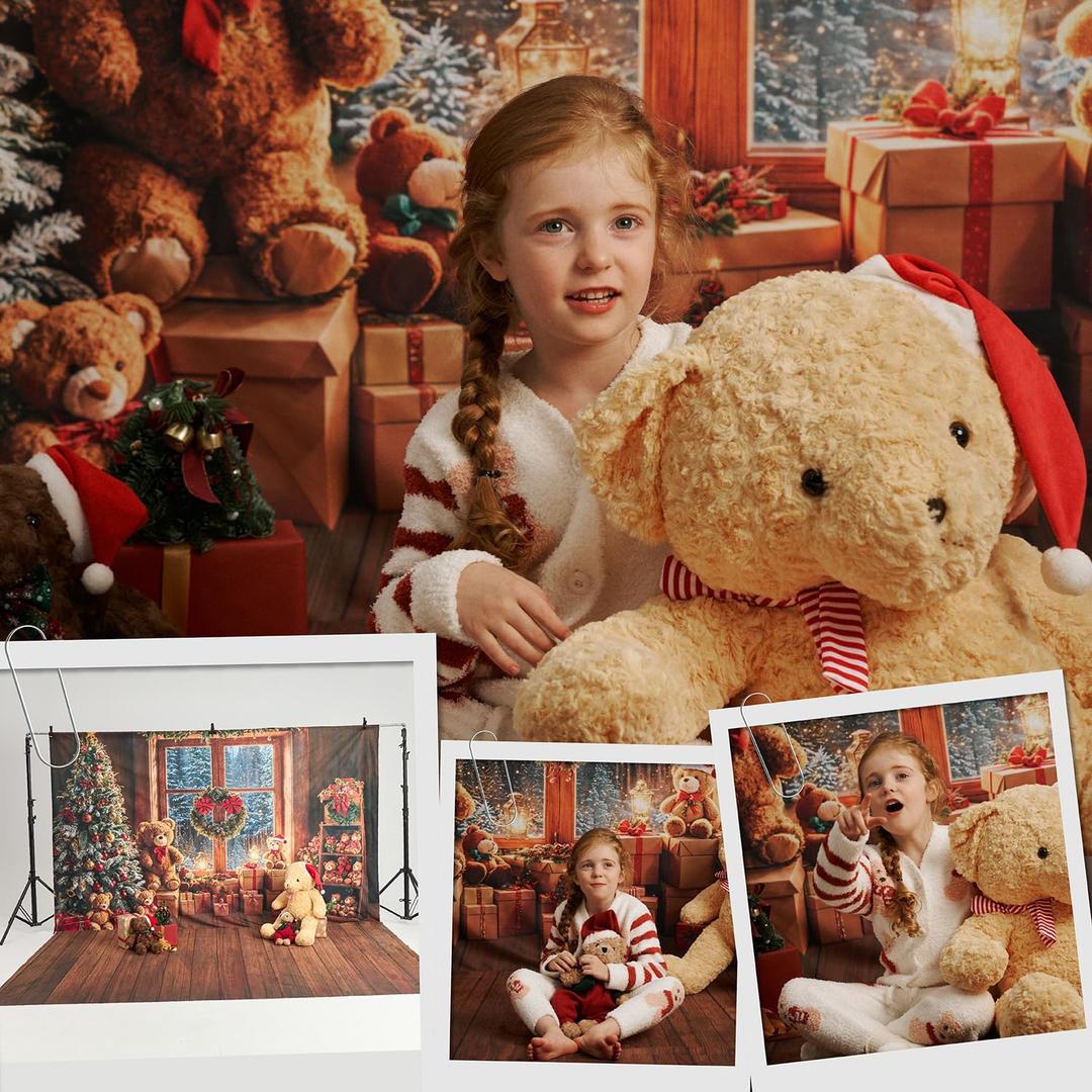 Kate Christmas Bear Themed Bundles for Kids Photography Room Set Includes 2 Backdrops & 7 Kind of Set(Total of 9 Sets)