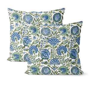 Boho Navy Blue Pillow Covers 16x16 Inch 2 Pcs Sage Green Vintage Floral Decor Throw Pillows Spring Flower Summer Outdoor Farmhouse Decoration Pillowcase Cushion Cover for Couch Sofa Bed