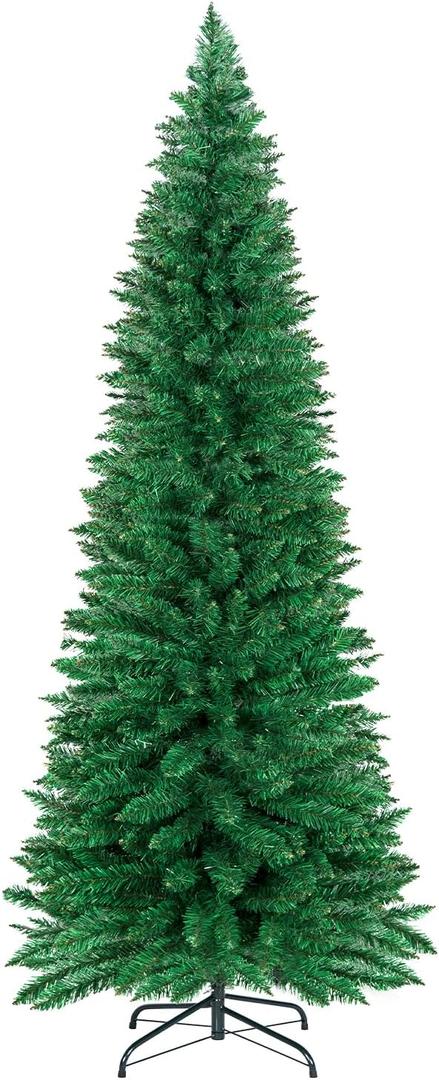 ININ 7FT Slim Pencil Christmas Tree,Artificial Tall Skinny Xmas Tree with 448 Branch Tips,Perfect for Home/Office/Party Decoration, Metal Hinges & Foldable Base.(Unlit)
