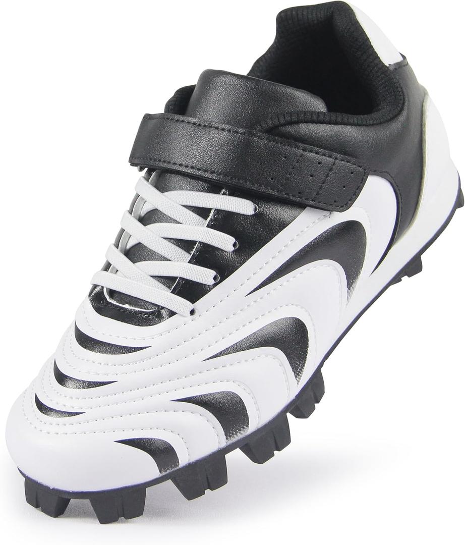 CAMVAVSR Unisex-Child Baseball Cleats Kids Softball Shoes for Boys Girls Rubber Molded Little Children Big Youth Sneakers Easy to Wear Sports Footwear Black Size 13