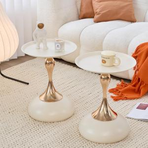 Elegant Modern Side Table - Featuring a Unique Hourglass Design, Ideal for use in Living Rooms, cafes, Dining Rooms, bedrooms, and Outdoors - a Fashionable Decoration (2, Off White)